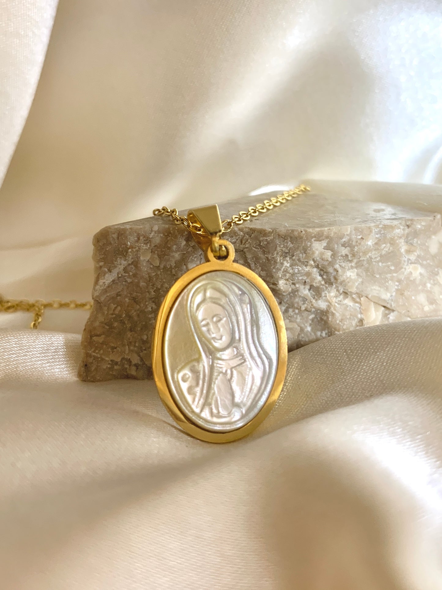 Virgin Mary Pearl Necklace