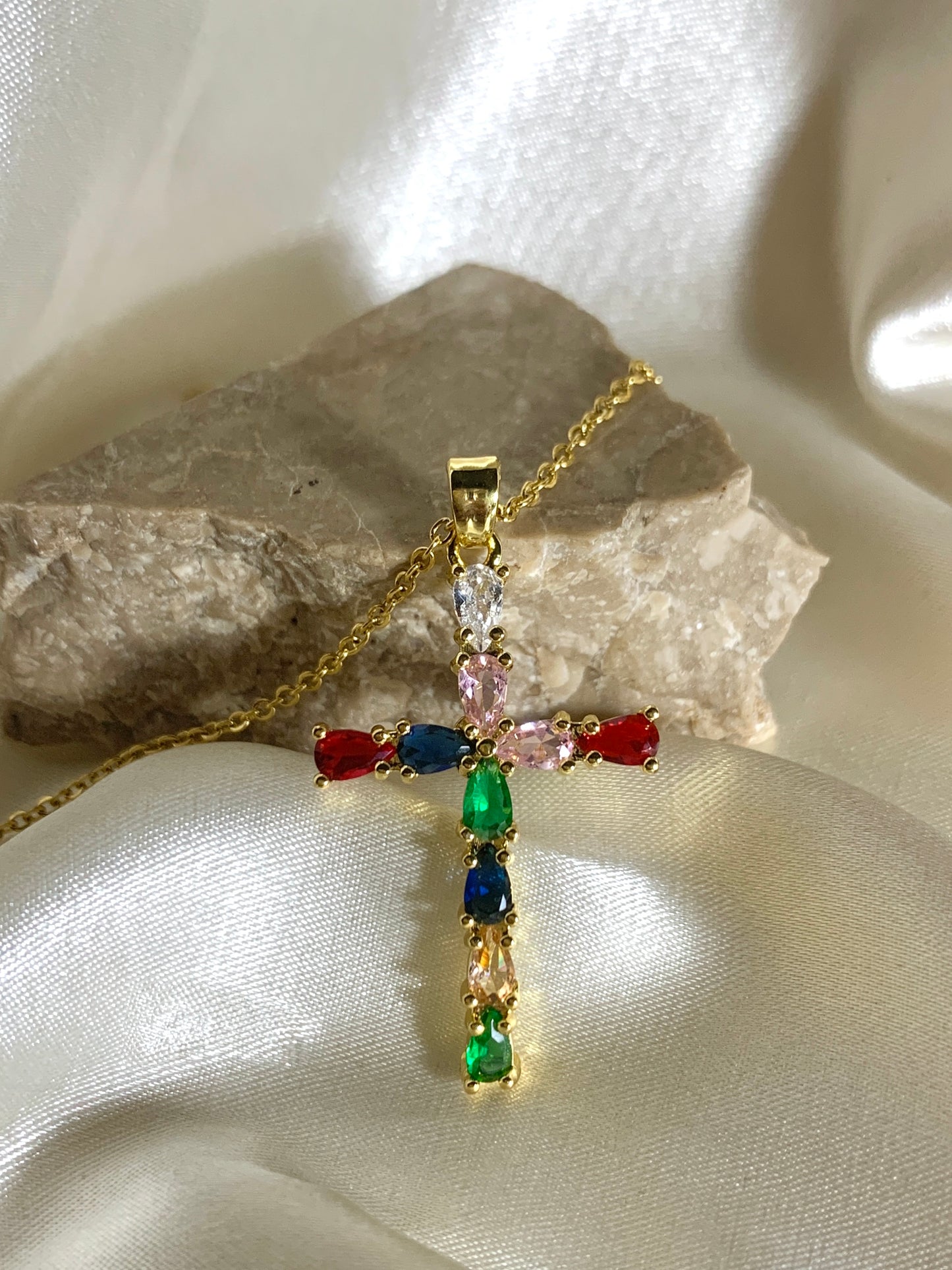 Multicolored Zirconia Cross Necklace