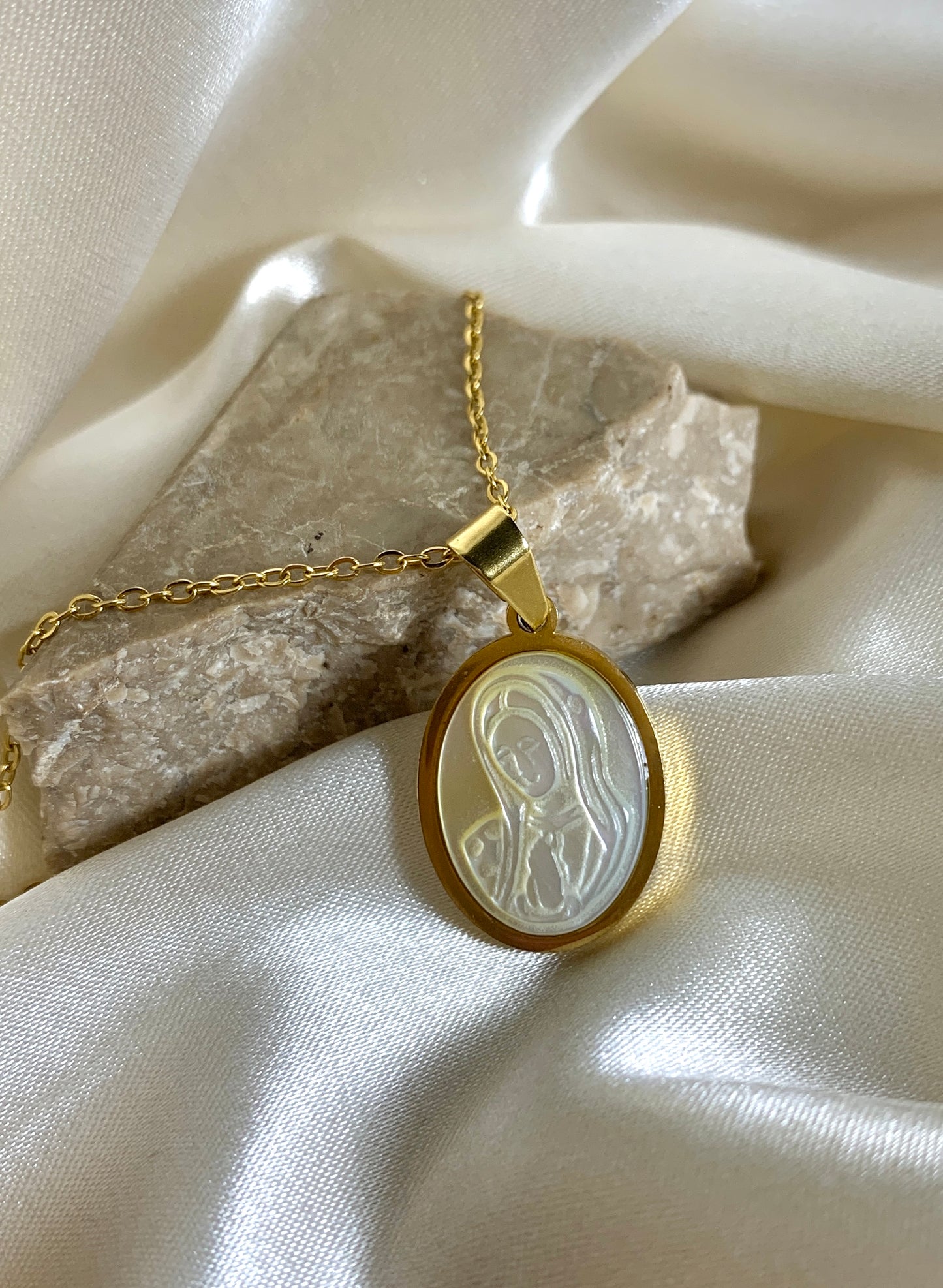 Virgin Mary Pearl Necklace
