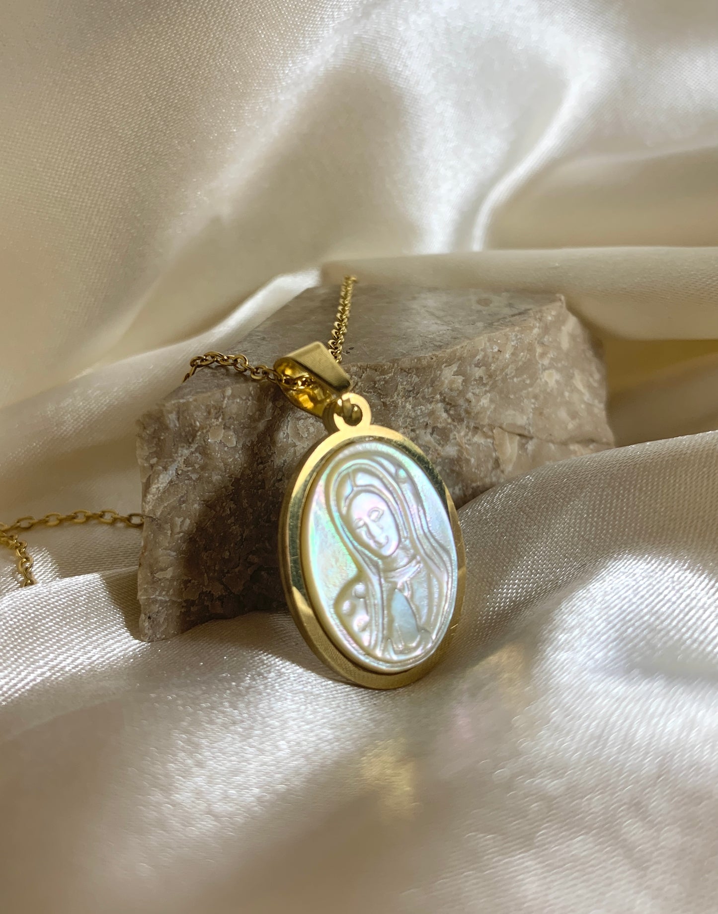 Virgin Mary Pearl Necklace