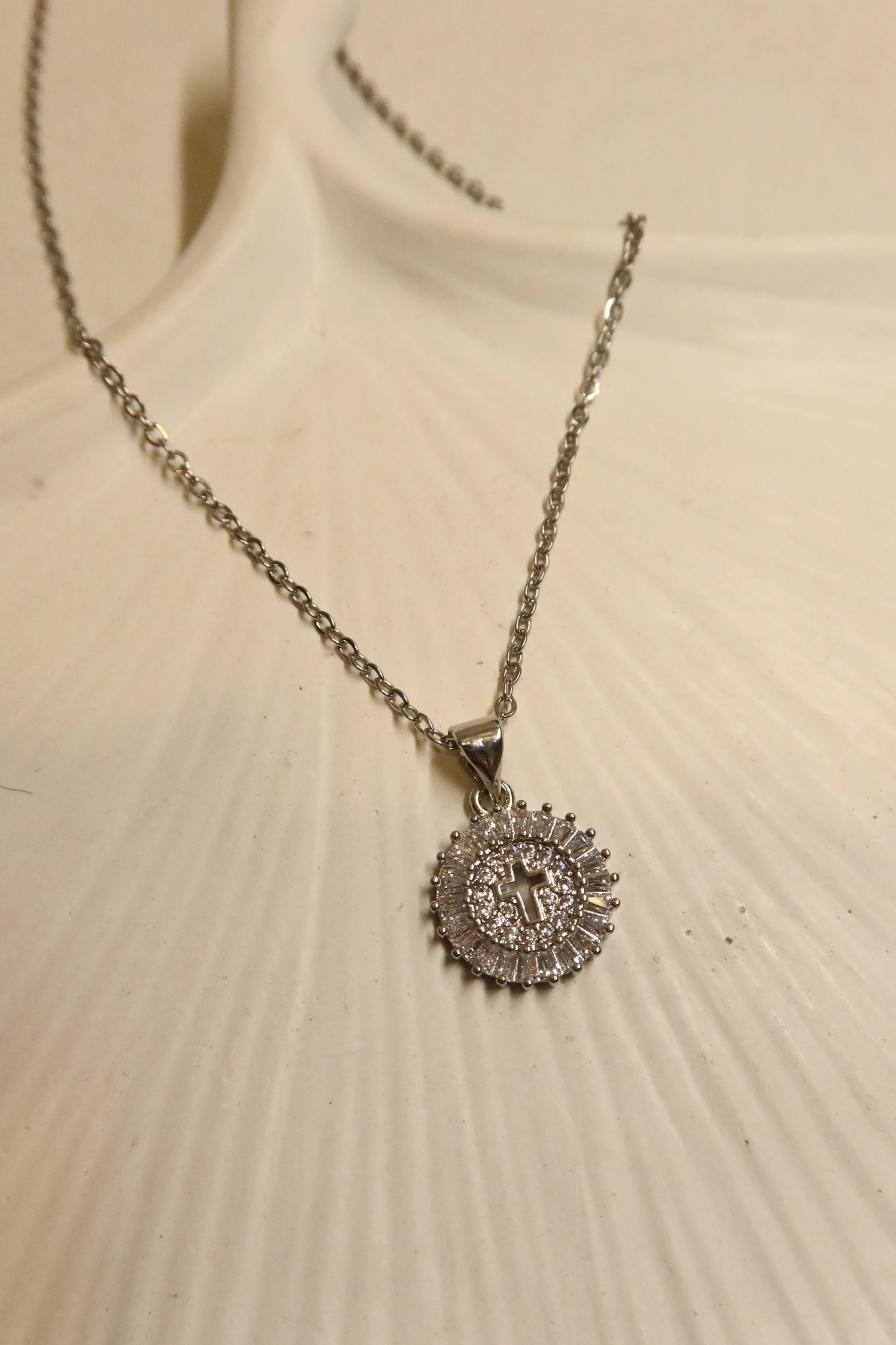 Silver crystal round cross
