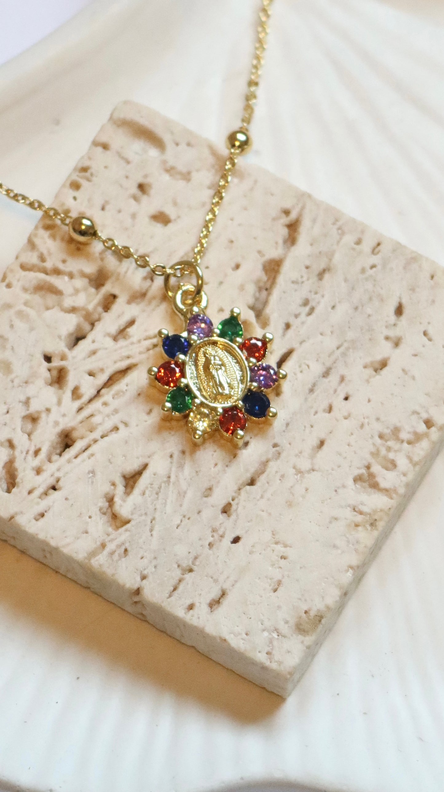 Mini Multicolored Our Lady of Guadalupe Necklace