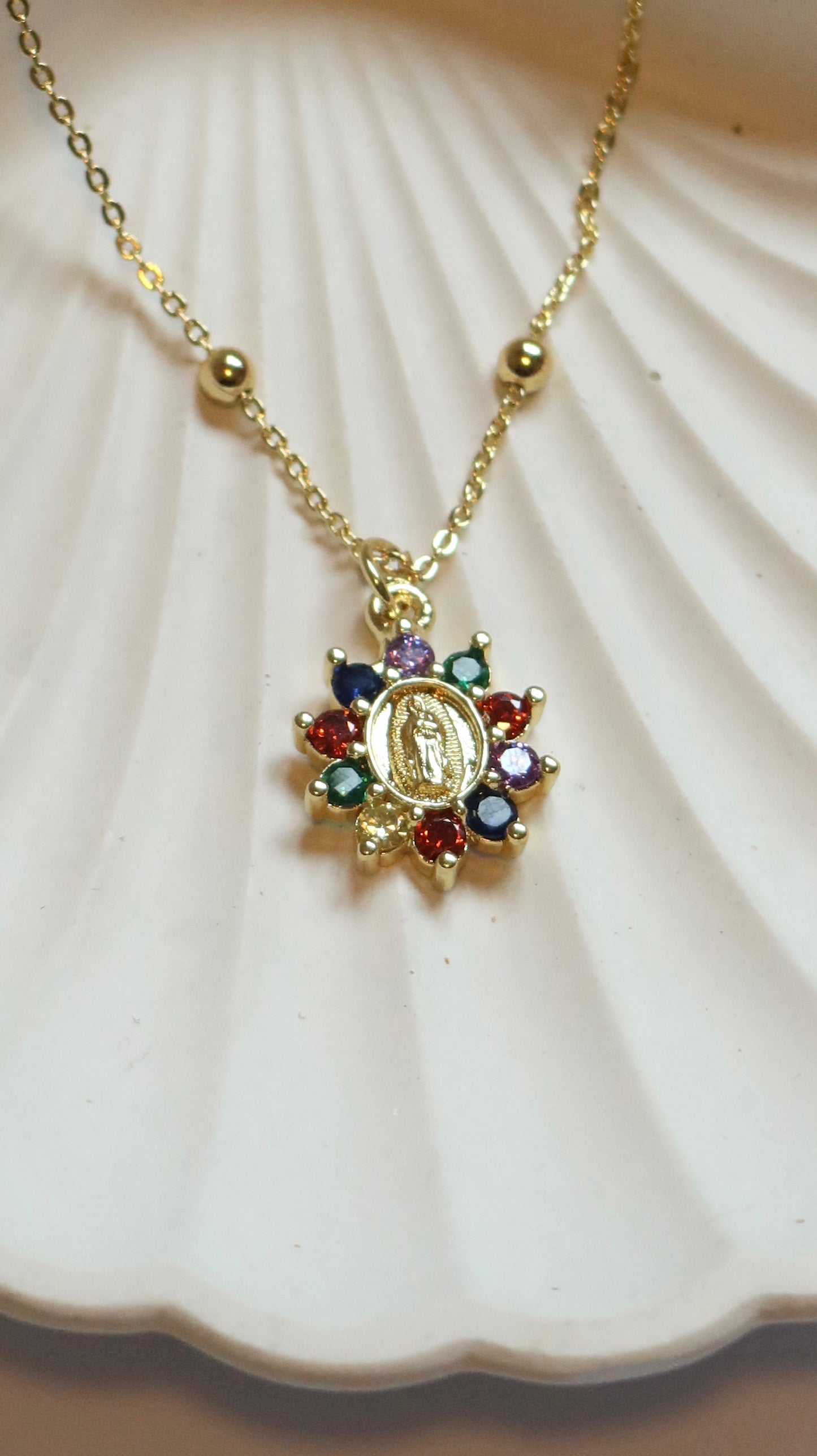 Mini Multicolored Our Lady of Guadalupe Necklace