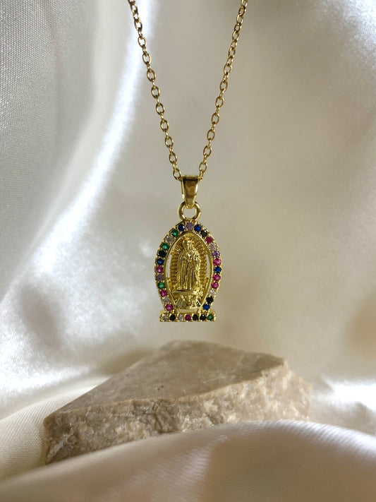 Our Lady of Guadalupe Multicolored Crystal Necklace