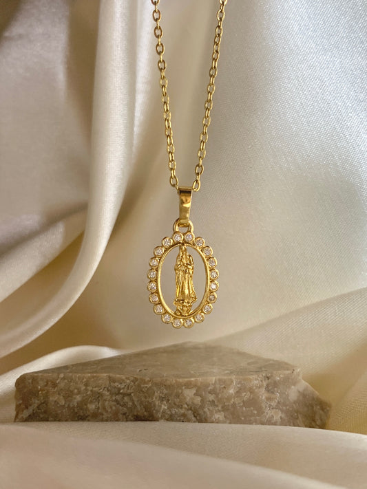 Our Lady of Guadalupe Oval Crystal Necklace
