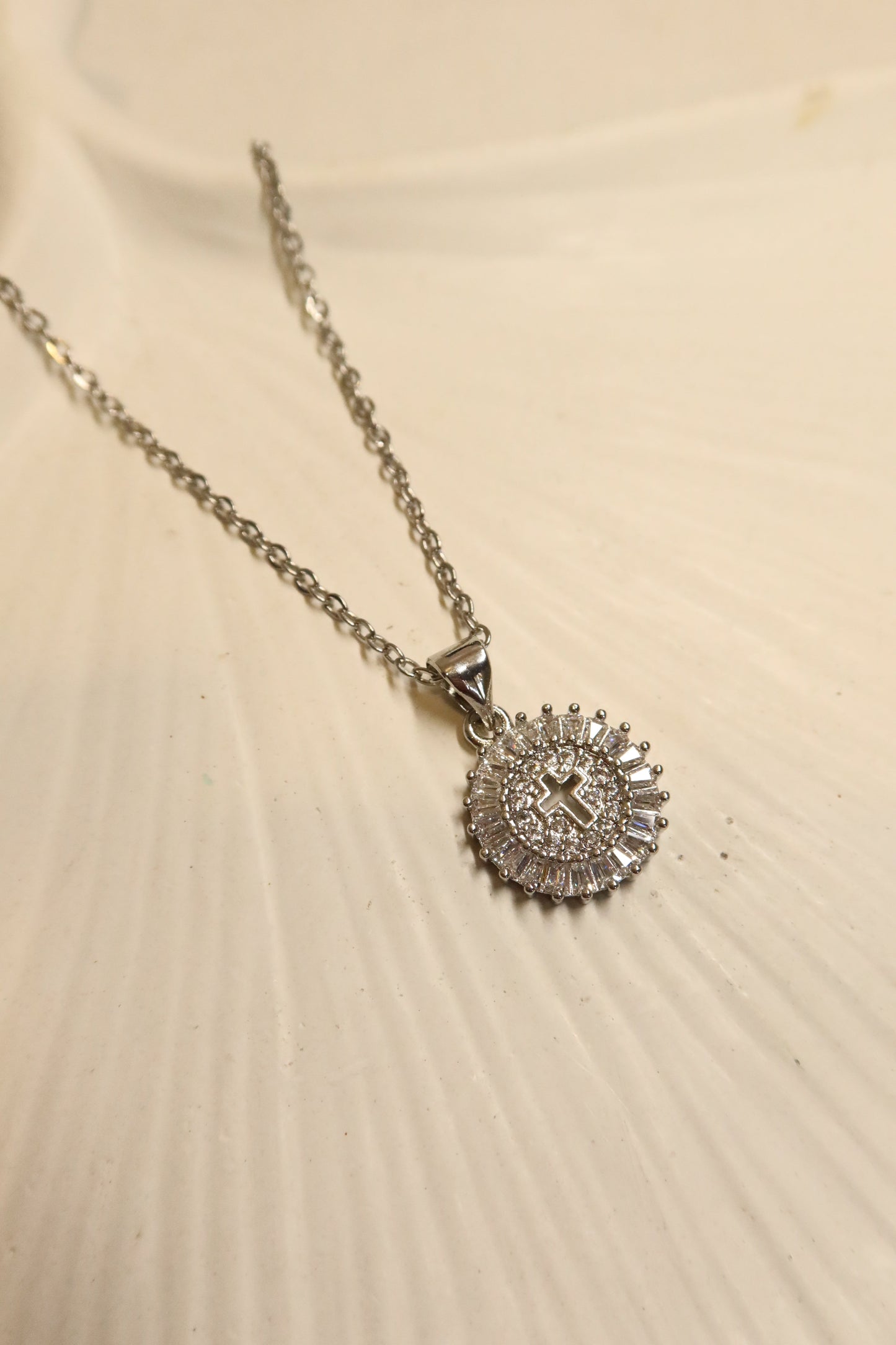 Silver crystal round cross